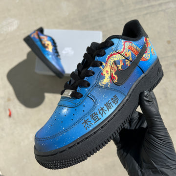 Custom Air Force 1 Blue With Dragon Pattern