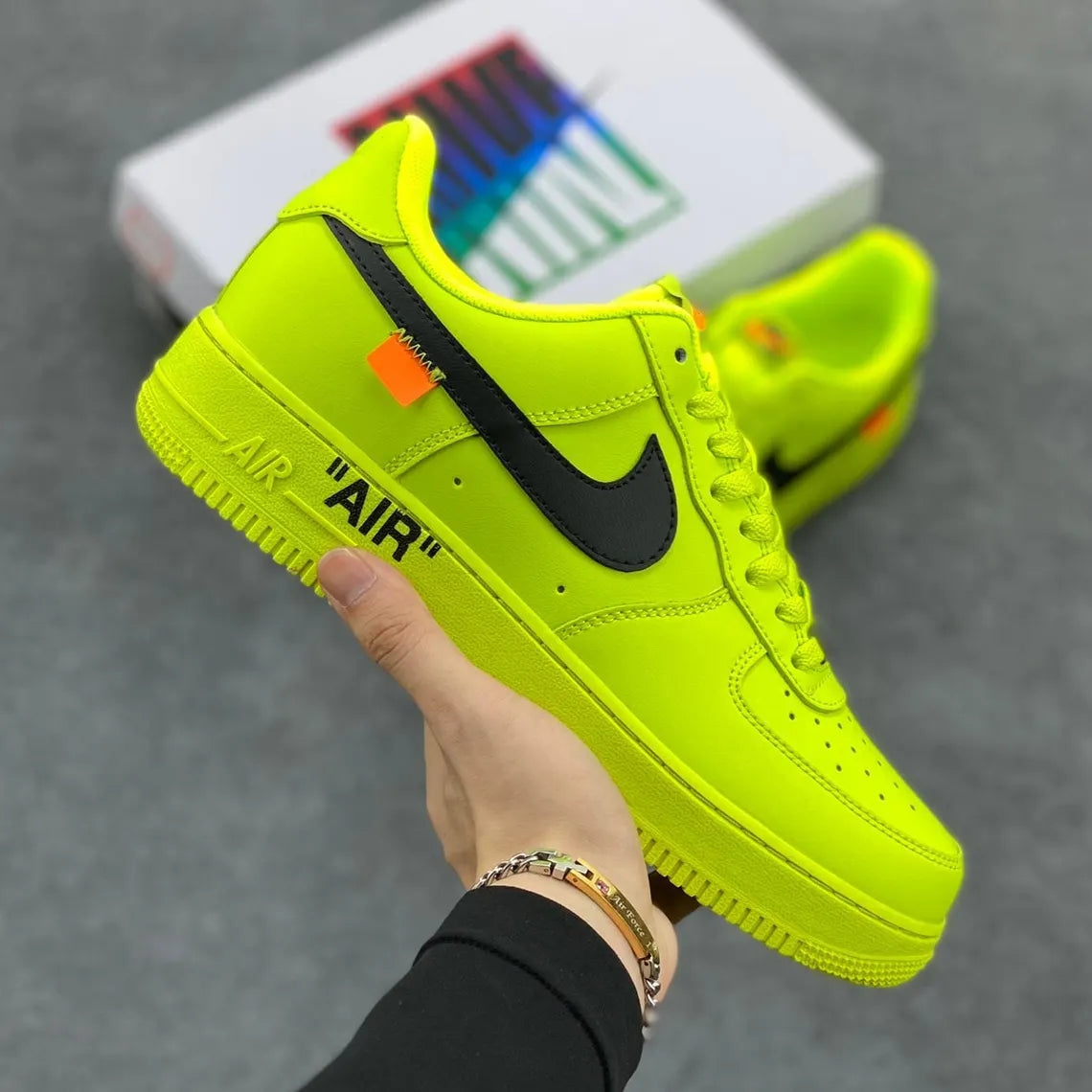 Custom Air Force 1 Neon Yellow With Black Swoosh-shecustomize