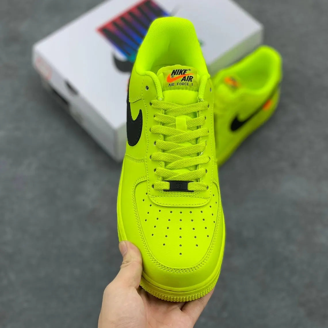 Custom Air Force 1 Neon Yellow With Black Swoosh-shecustomize