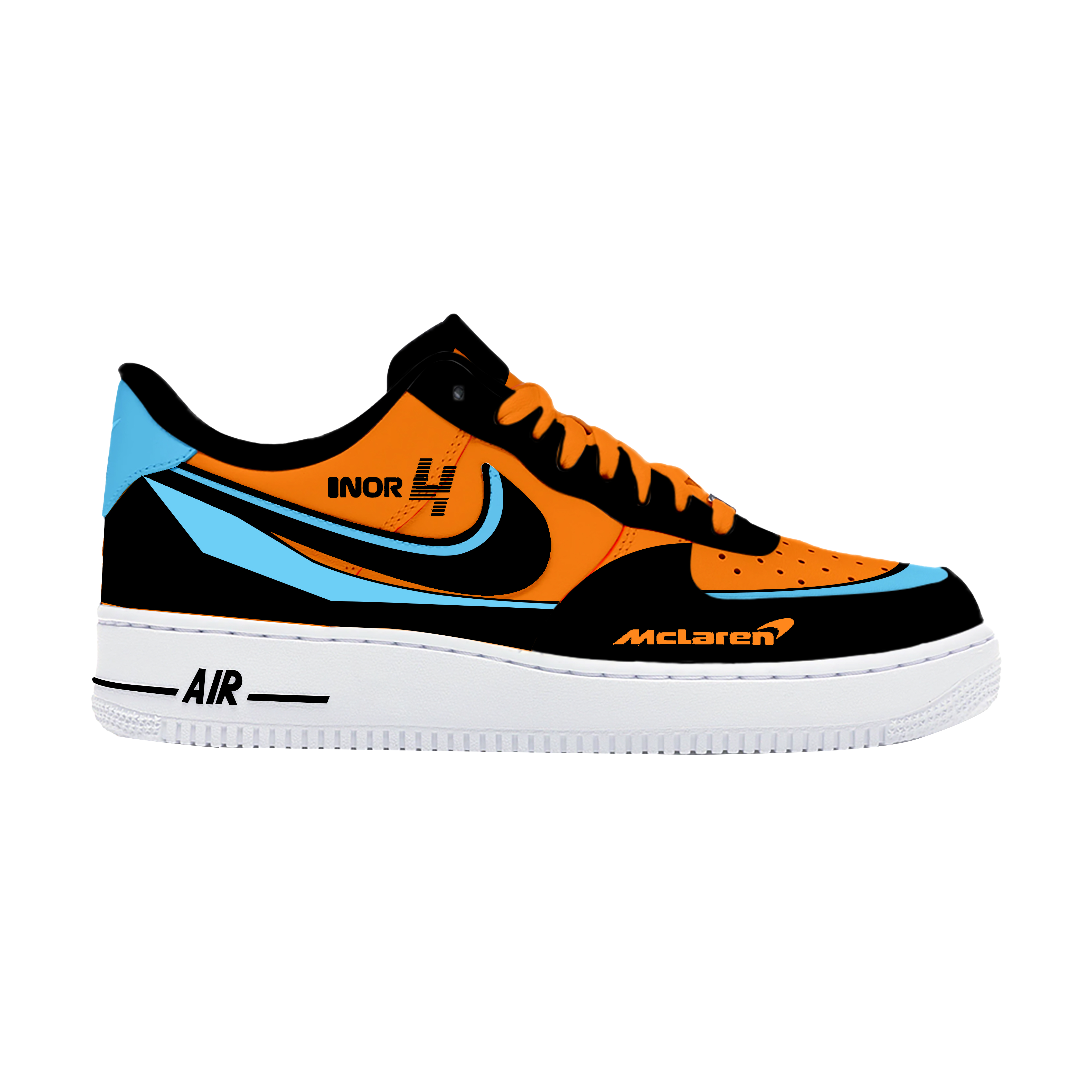 Custom Air Force 1 Orange Black Baby Blue Racing Logo Design-shecustomize