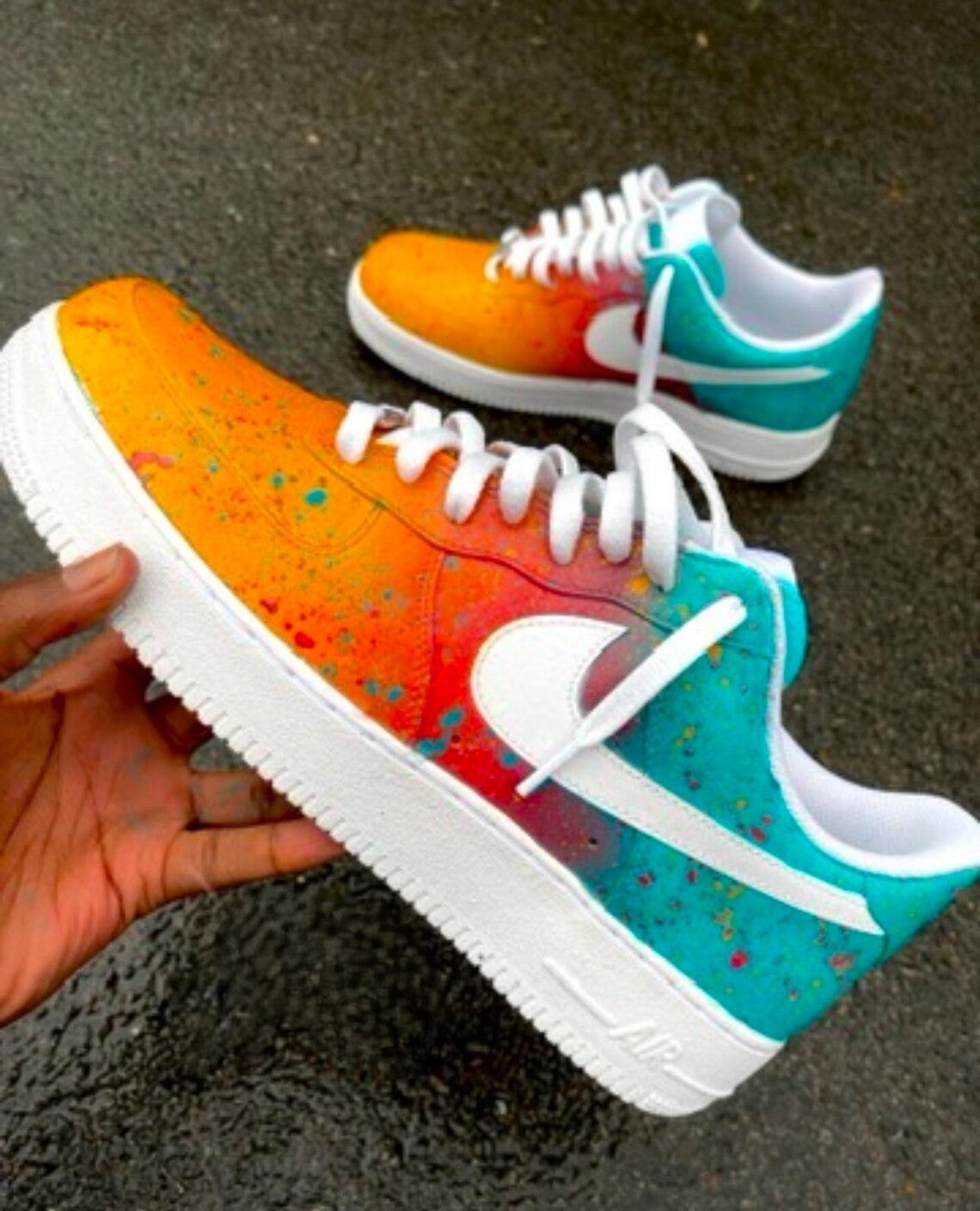 Custom Air Force 1 Orange Teal Gradient With Splatter-shecustomize