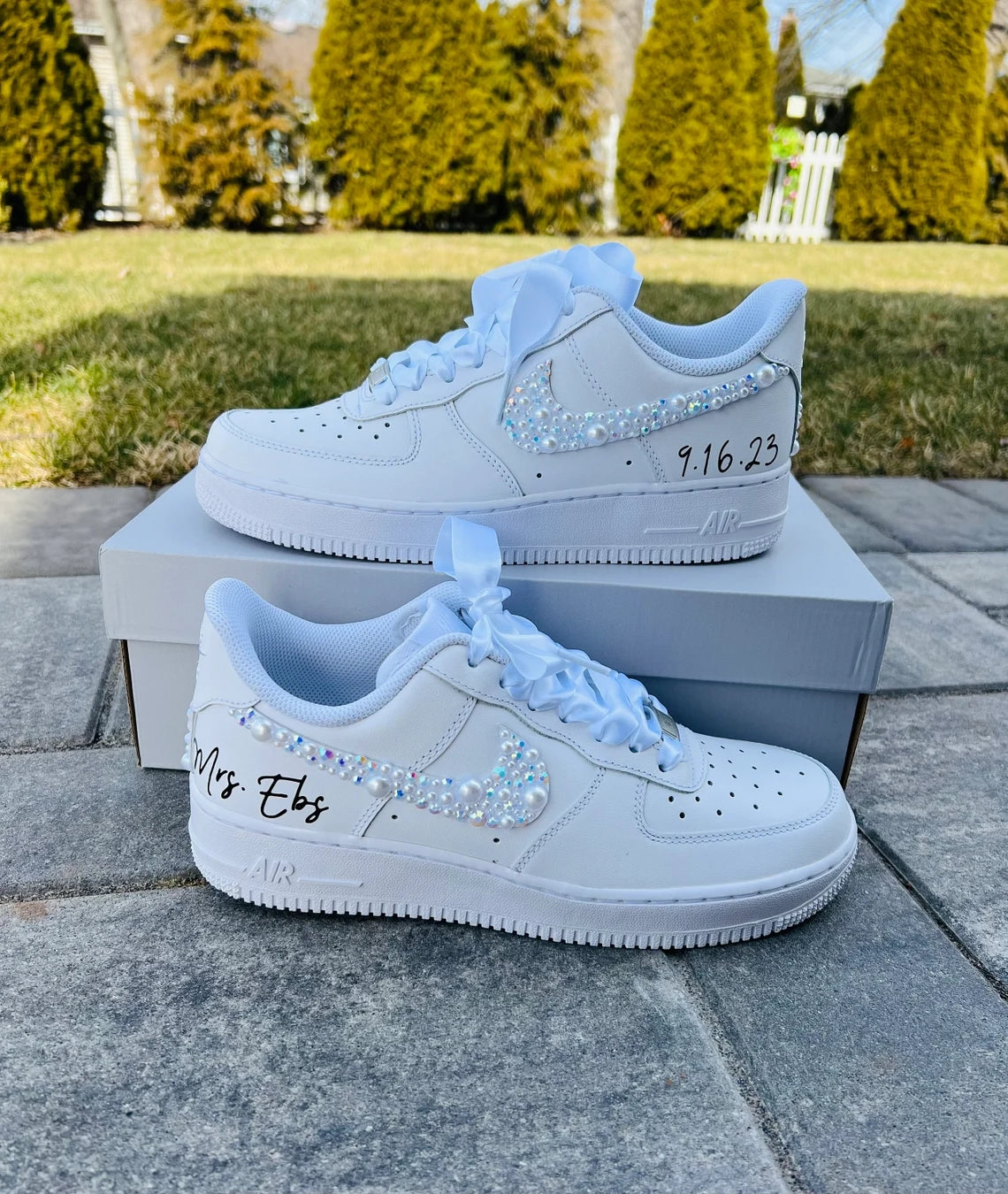 Custom Air Force 1 Pearl And Rhinestone Embellished-shecustomize