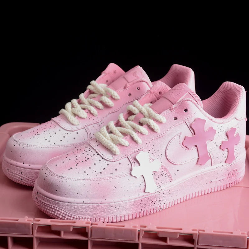 Custom Air Force 1 Pink With Crosses And Speckles