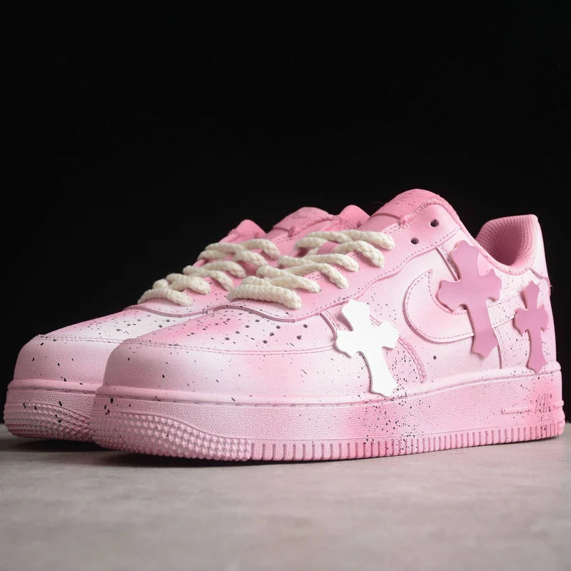 Custom Air Force 1 Pink With Crosses And Speckles