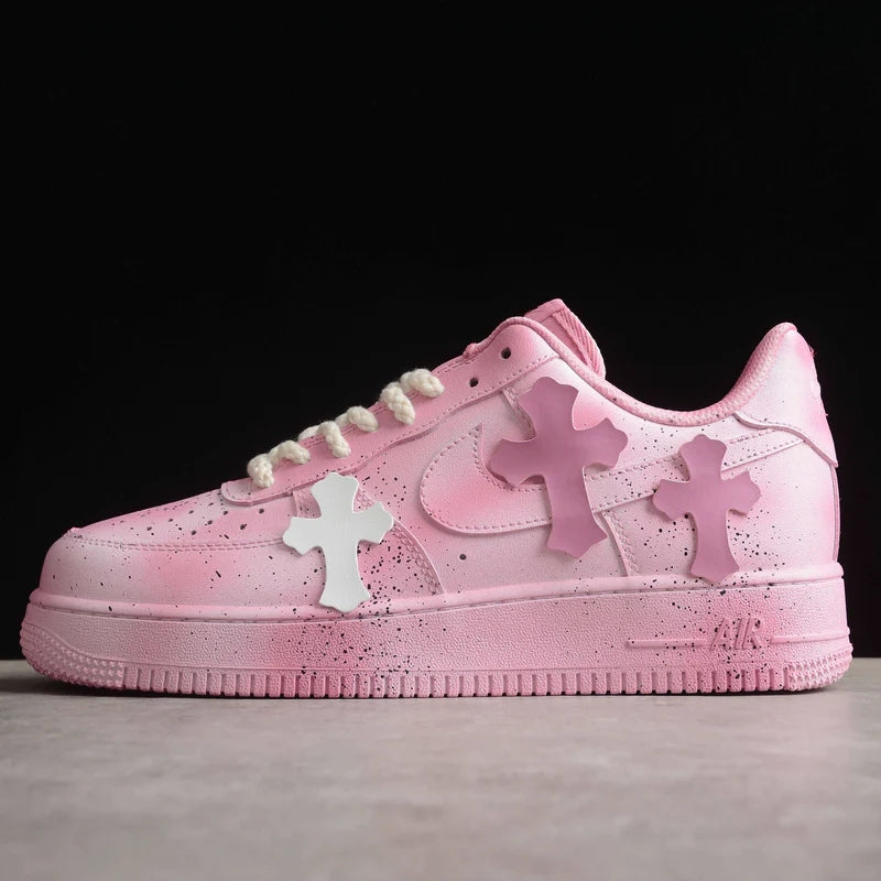 Custom Air Force 1 Pink With Crosses And Speckles