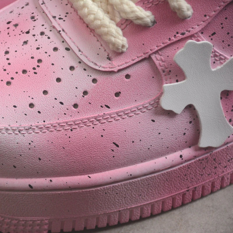 Custom Air Force 1 Pink With Crosses And Speckles