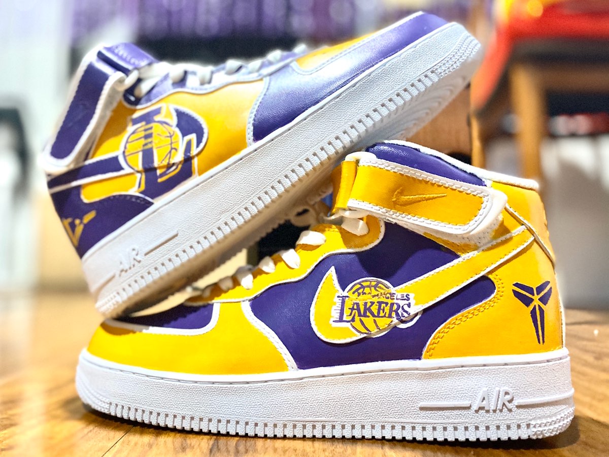 Custom Air Force 1 Purple Yellow Kobe Bryant Lakers Theme