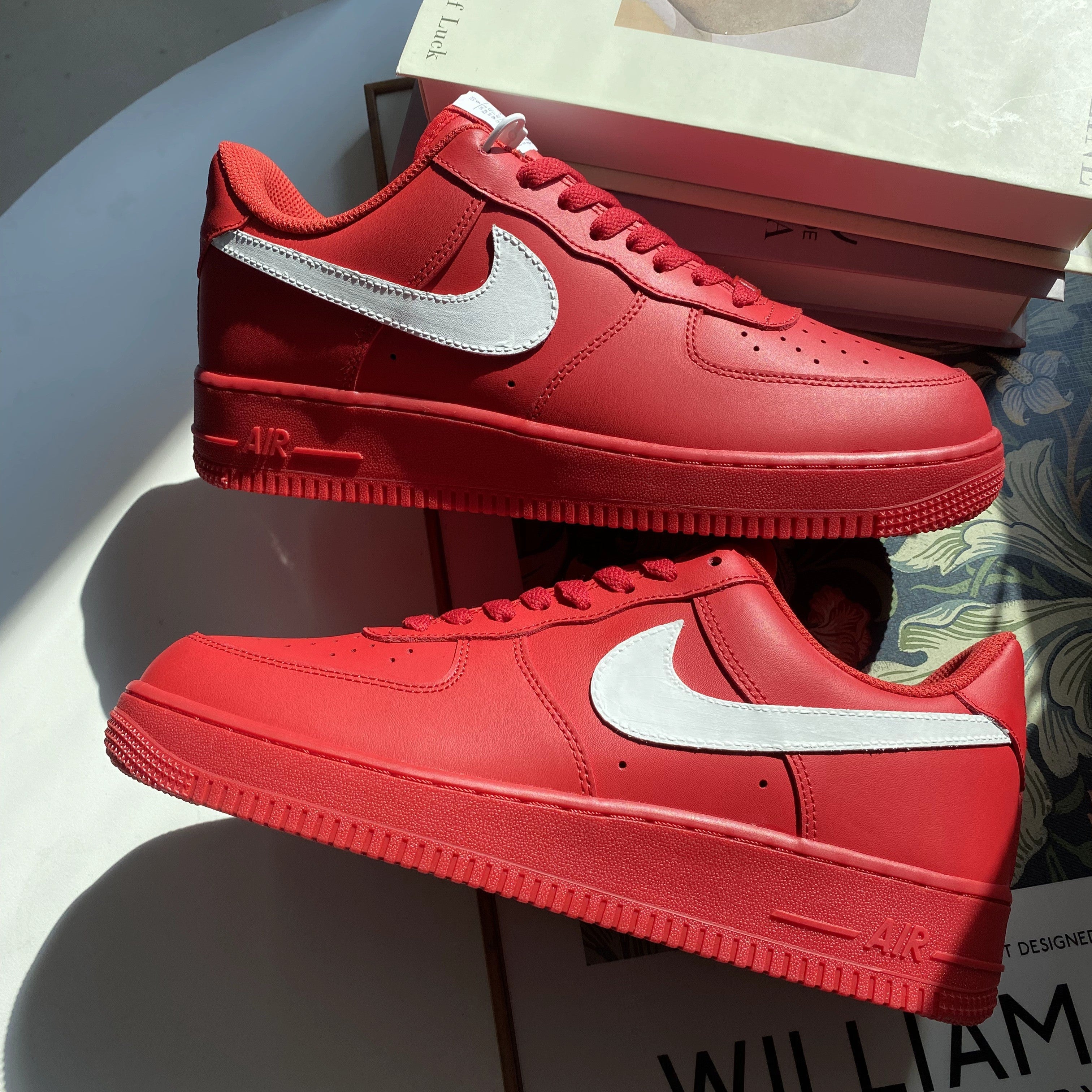 Custom Air Force 1 Red White Swoosh
