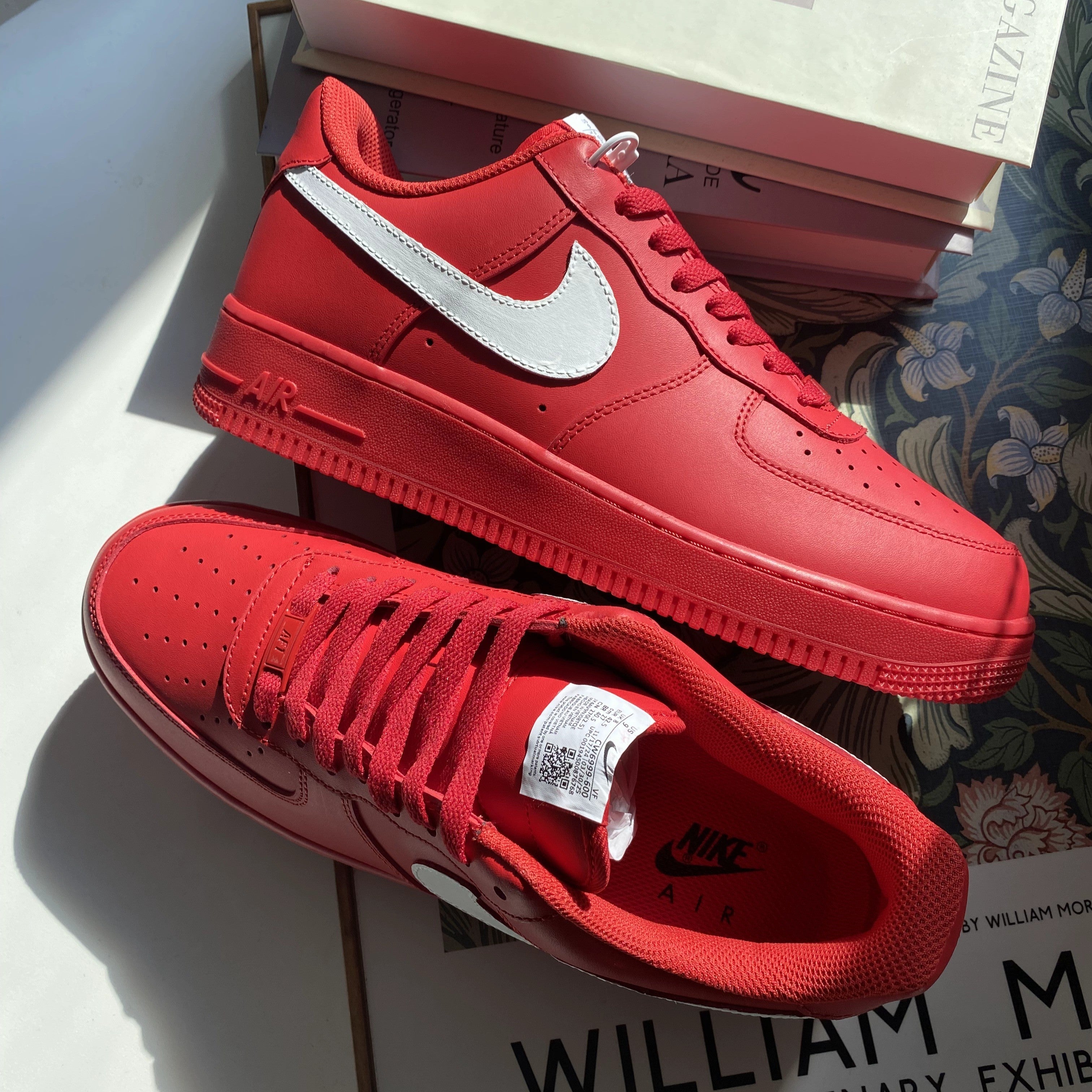 Custom Air Force 1 Red White Swoosh