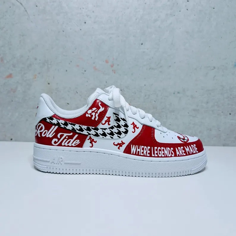 Custom Air Force 1 Red White With Houndstooth And Alabama Graphics-shecustomize
