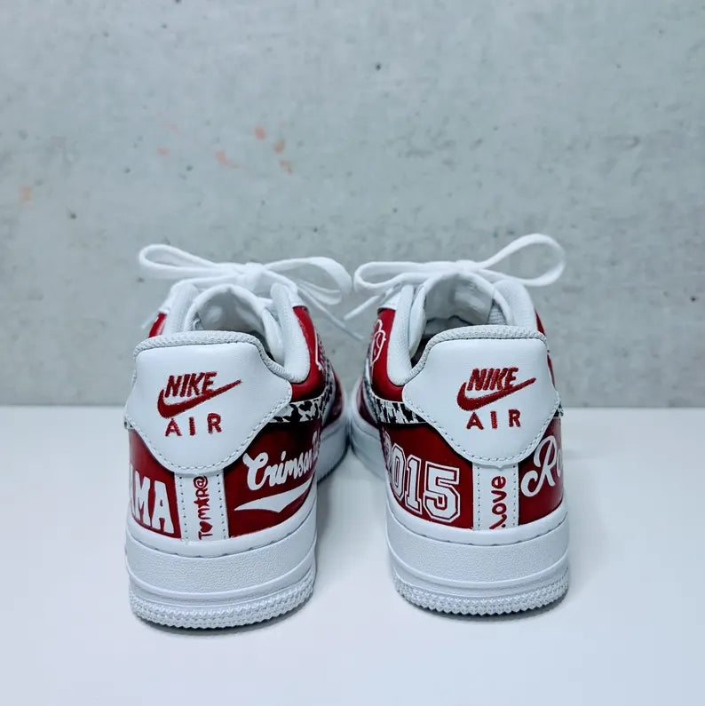Custom Air Force 1 Red White With Houndstooth And Alabama Graphics-shecustomize