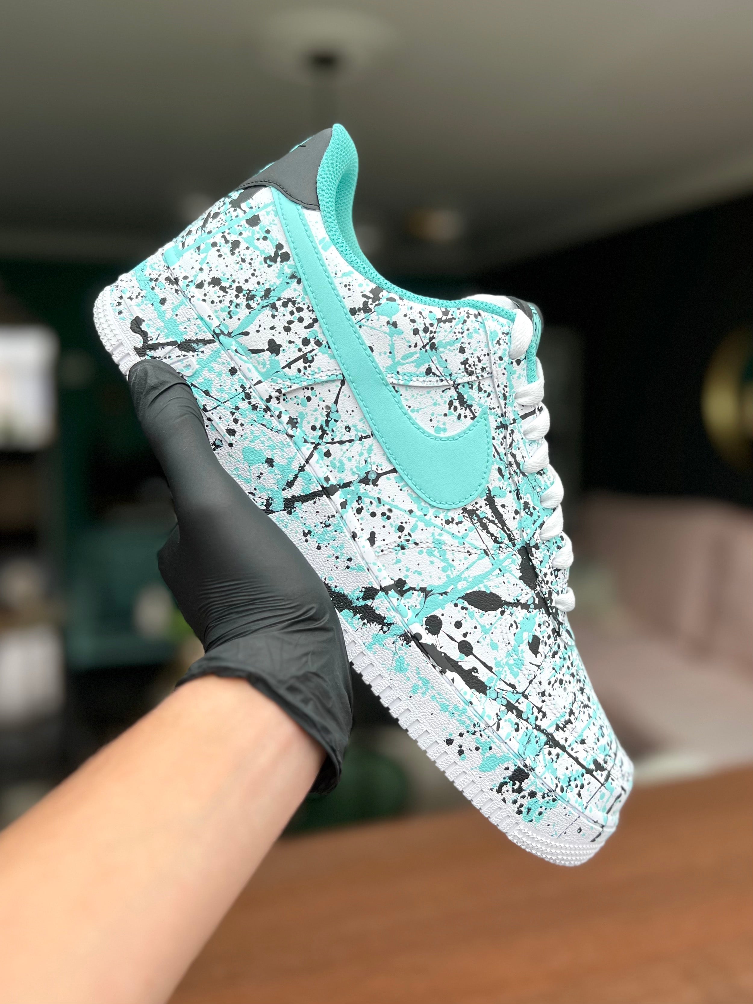 Custom Air Force 1 Teal Black Splatter Pattern-shecustomize