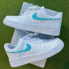 Custom Air Force 1 Teal Rhinestones Swoosh-shecustomize