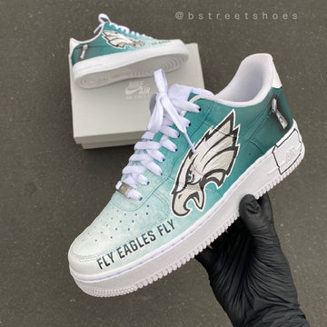 Custom Air Force 1 Teal With Eagles Logo And Fly Eagles Fly Text