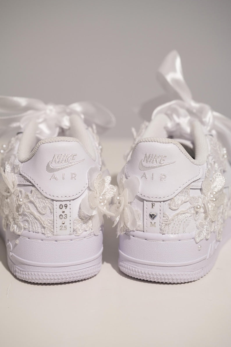 Custom Air Force 1 Wedding Shoes White Floral Embroidered