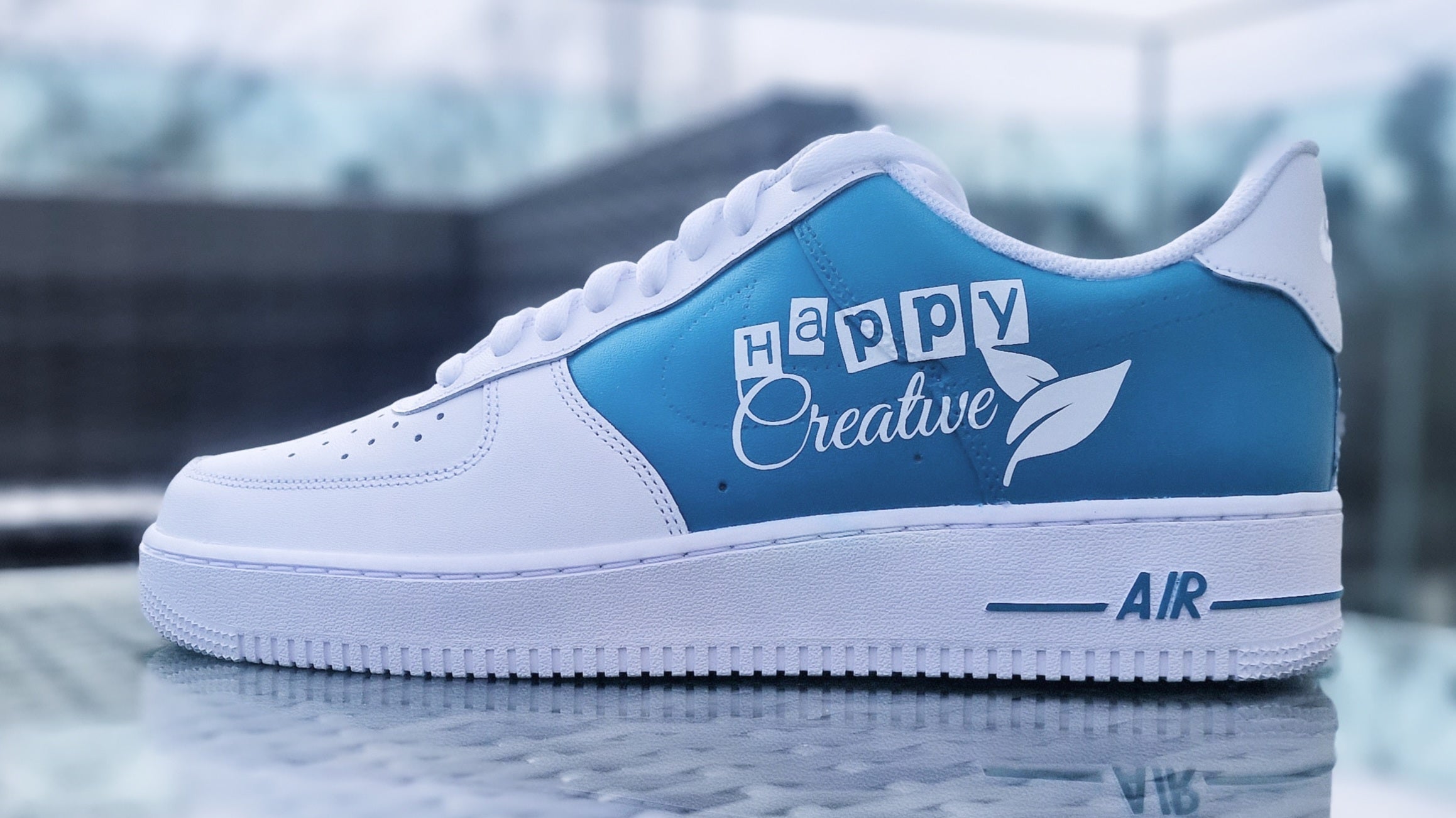 Custom Air Force 1 White And Blue With Happy Creative Graphic-shecustomize