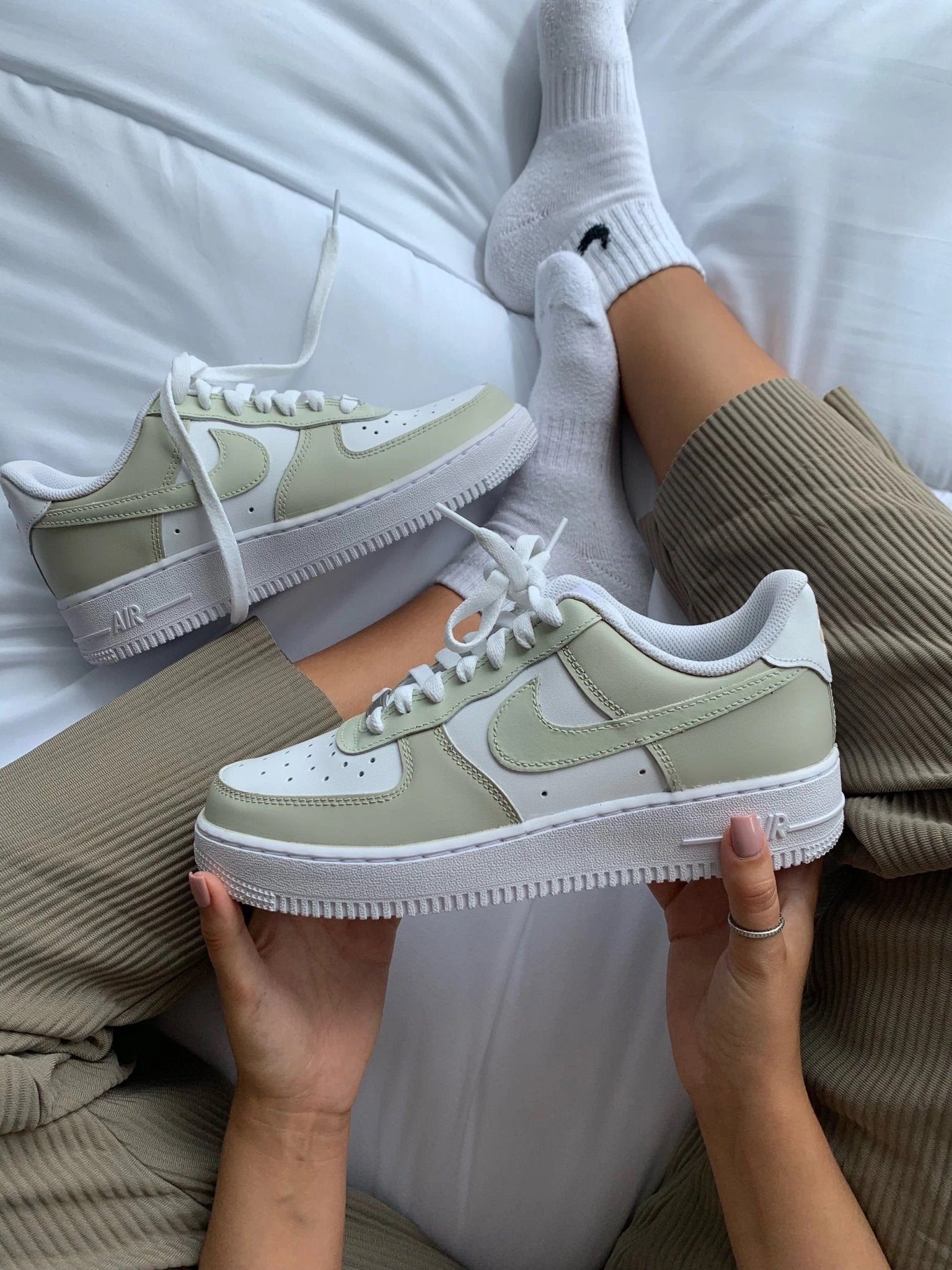 Custom Air Force 1 White And Light Green Design-shecustomize
