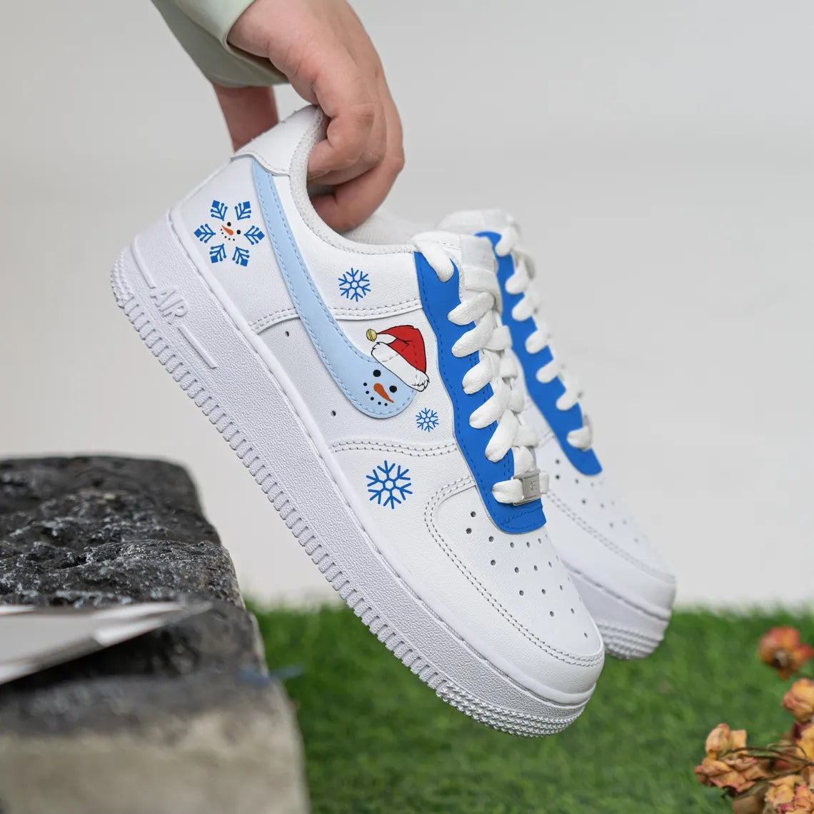 Custom Air Force 1 White Baby Blue Snowman Snowflake-shecustomize