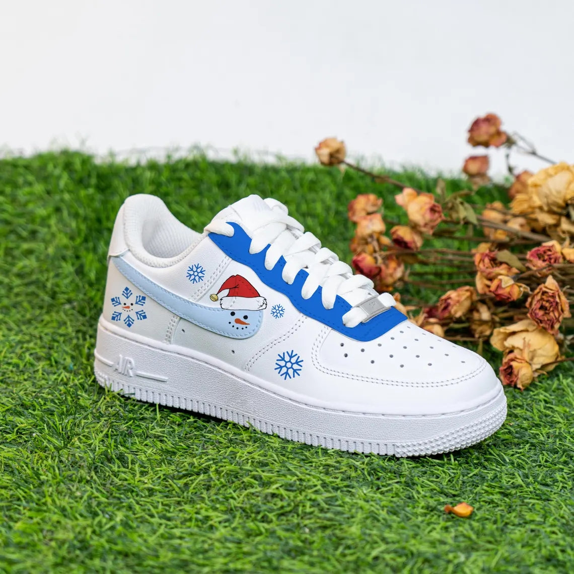 Custom Air Force 1 White Baby Blue Snowman Snowflake-shecustomize