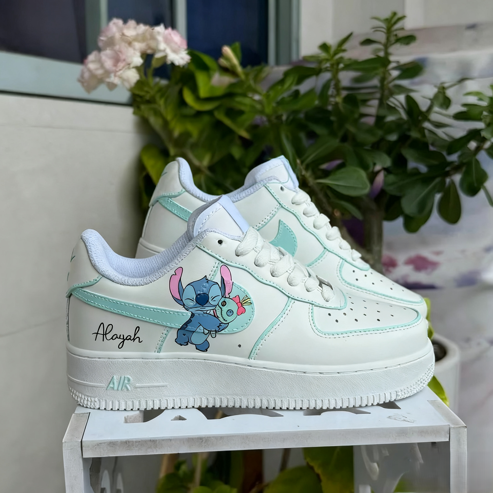 Custom Air Force 1 White Baby Blue Stitch Design-shecustomize