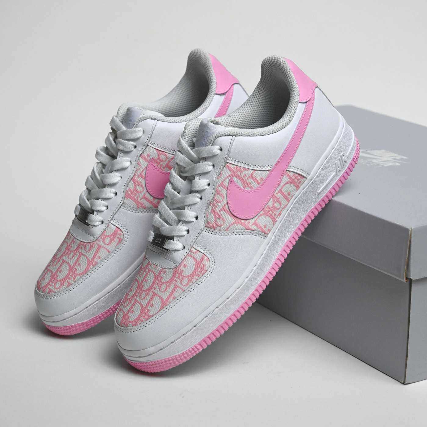Custom Air Force 1 White Baby Pink Dior Logo Pattern