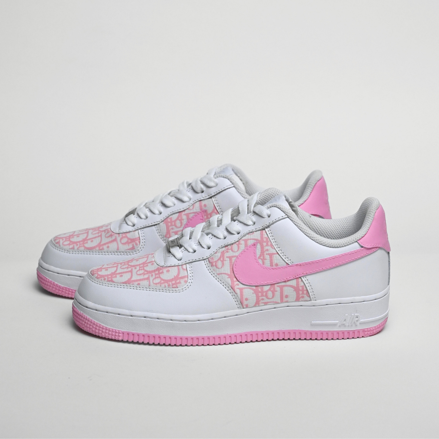 Custom Air Force 1 White Baby Pink Dior Logo Pattern