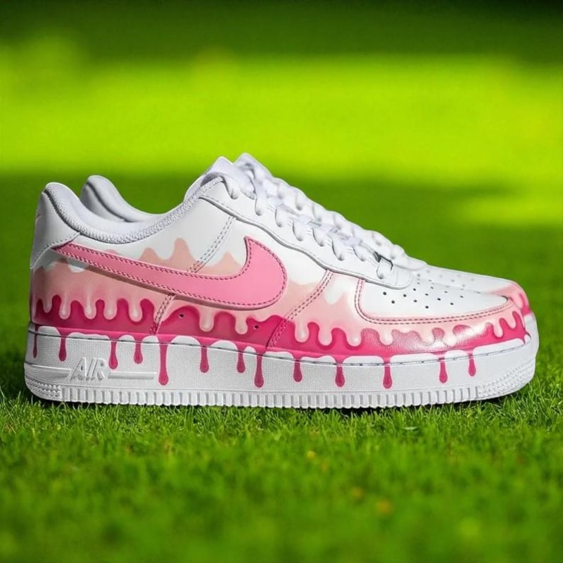 Custom Air Force 1 White Baby Pink Drip Pattern