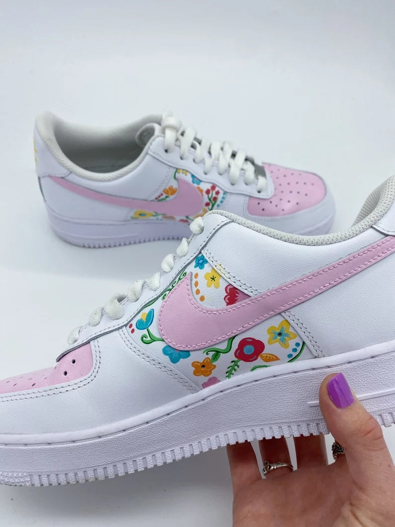 Custom Air Force 1 White Baby Pink Floral Design