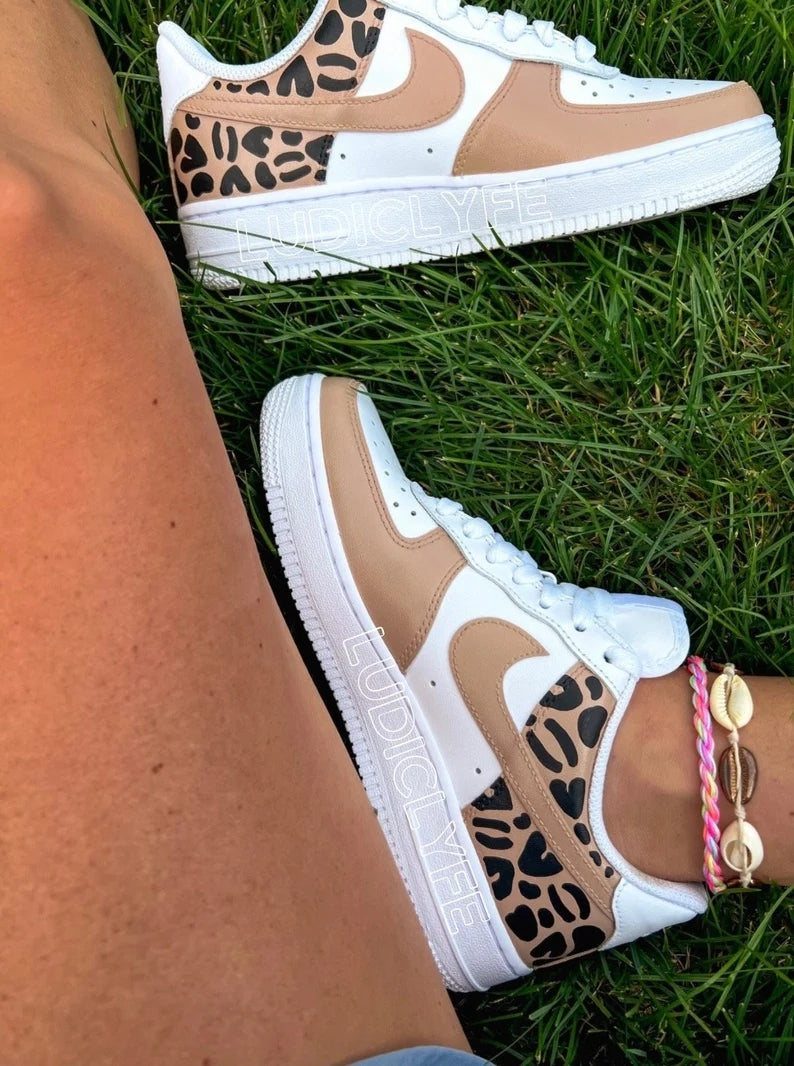 Custom Air Force 1 White Beige With Leopard Print