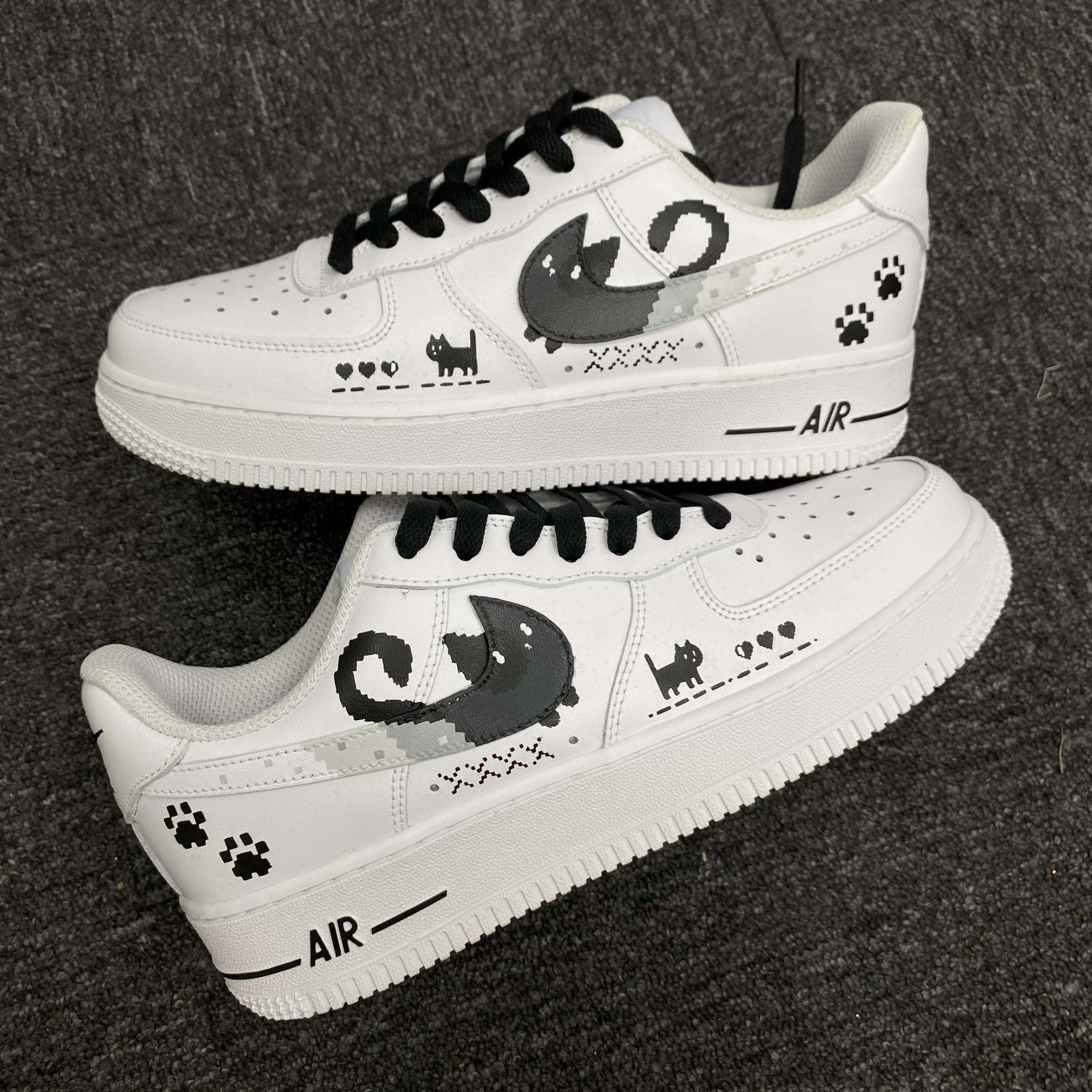 Custom Air Force 1 White Black Cat Paw Print