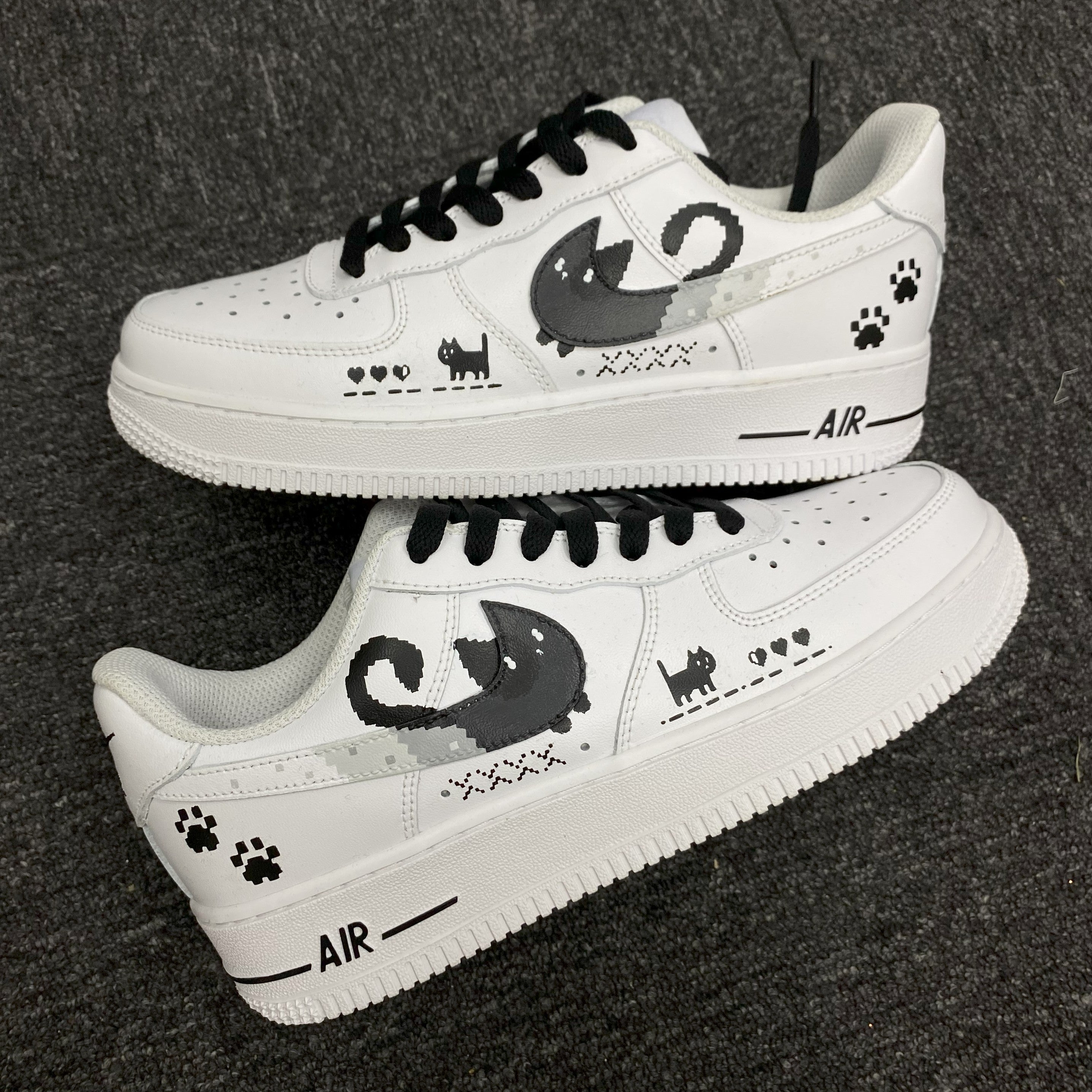 Custom Air Force 1 White Black Cat Paw Print