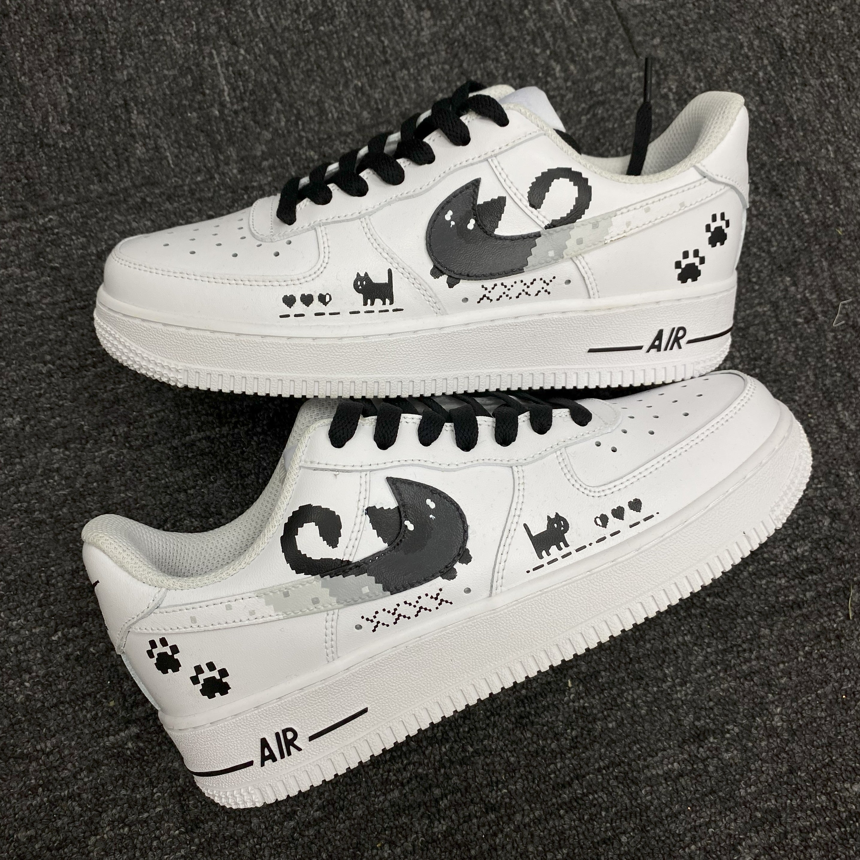 Custom Air Force 1 White Black Cat Paw Print