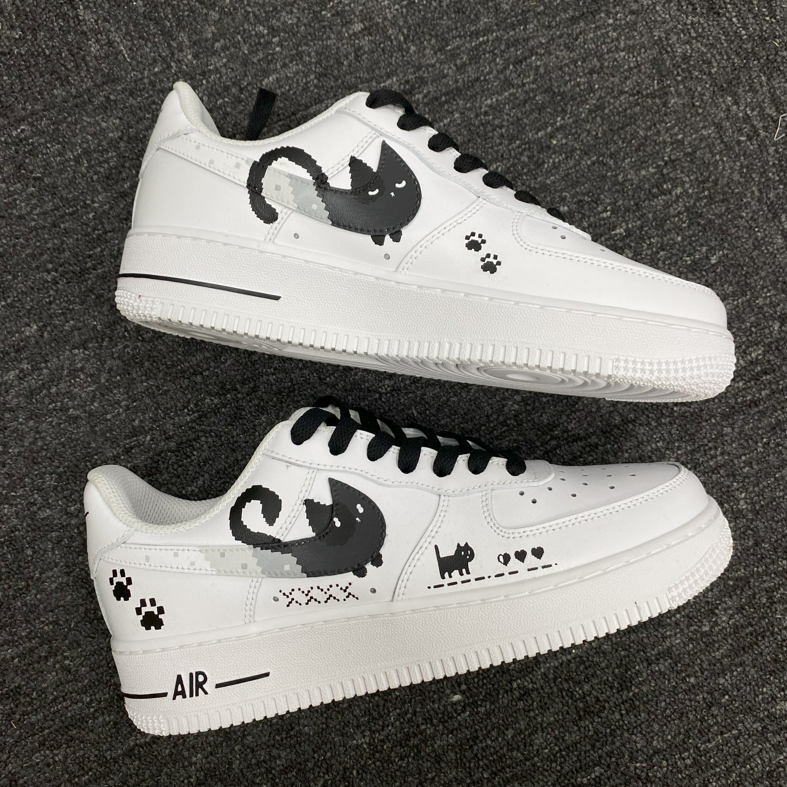 Custom Air Force 1 White Black Cat Paw Print