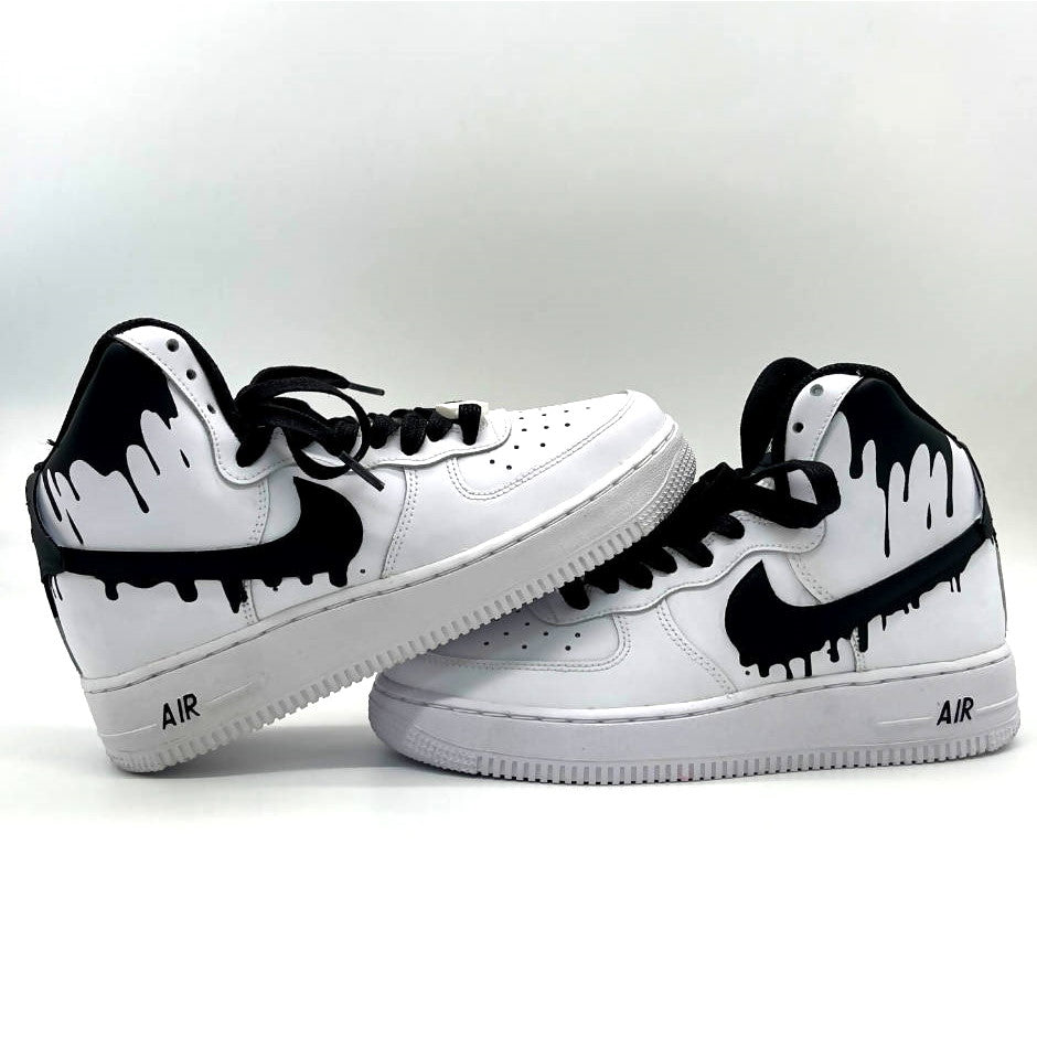 Custom Air Force 1 White Black Drip Pattern