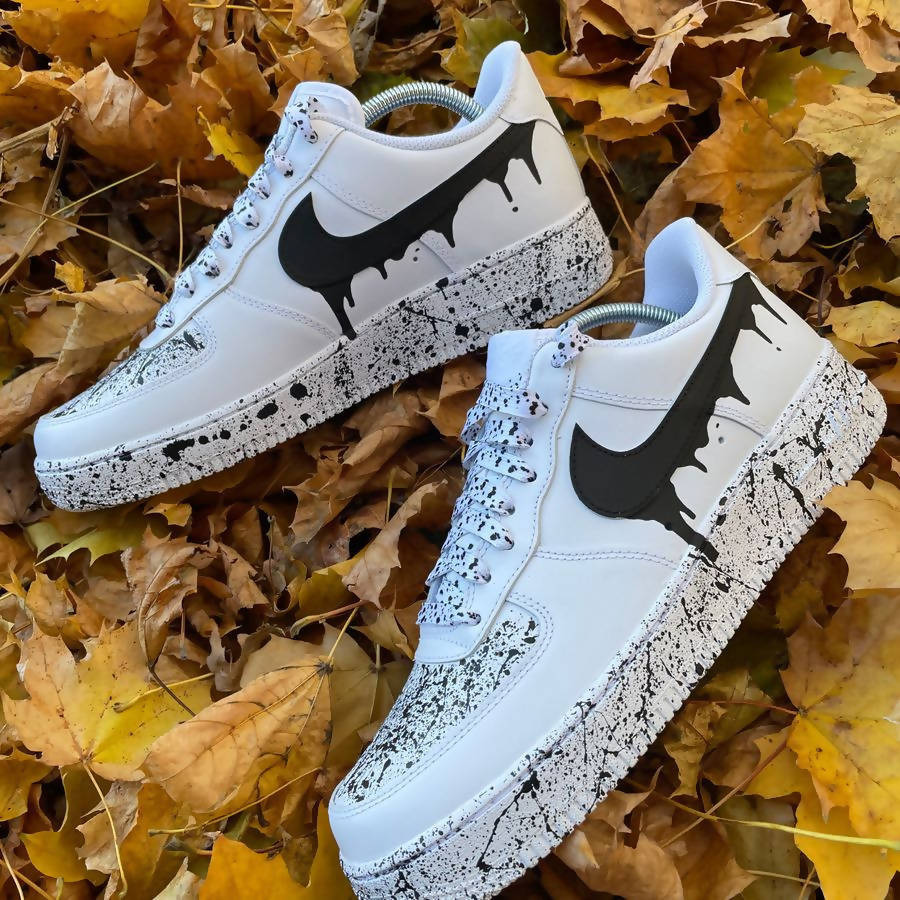 Custom Air Force 1 White Black Drip Splatter Pattern