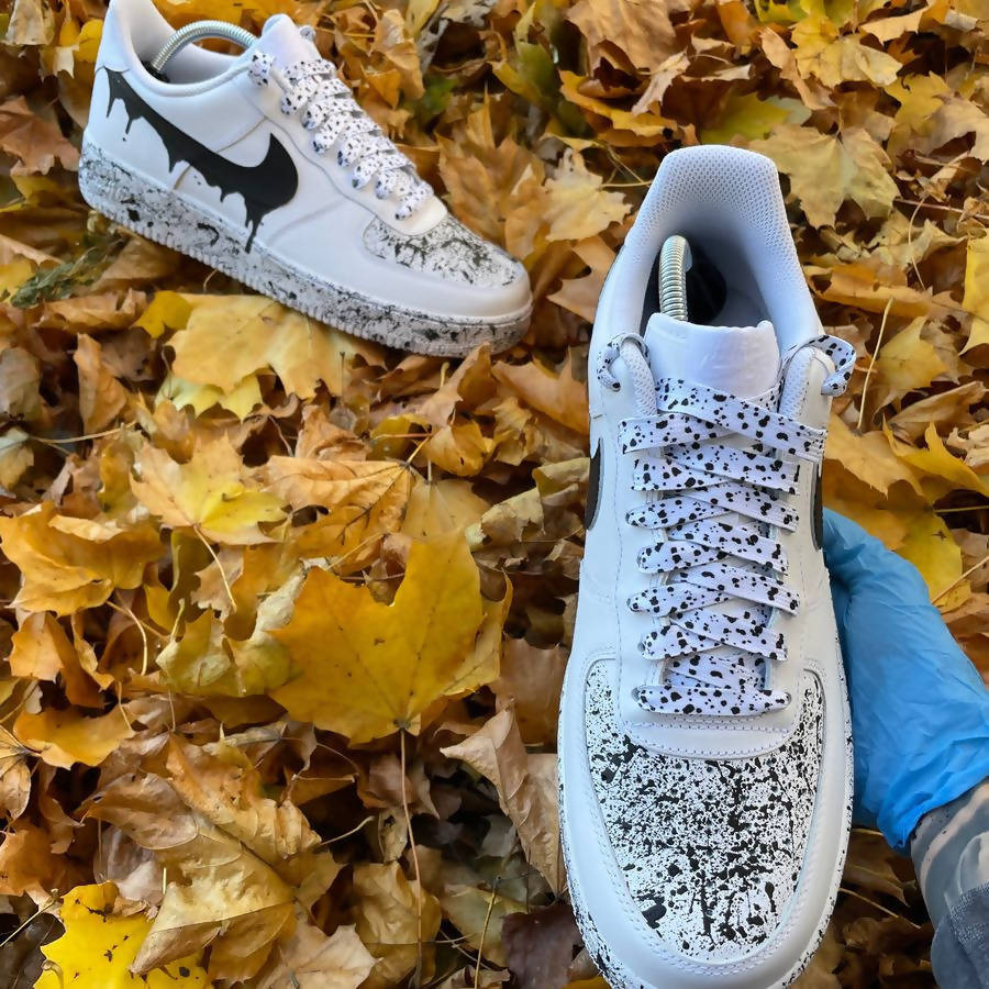 Custom Air Force 1 White Black Drip Splatter Pattern