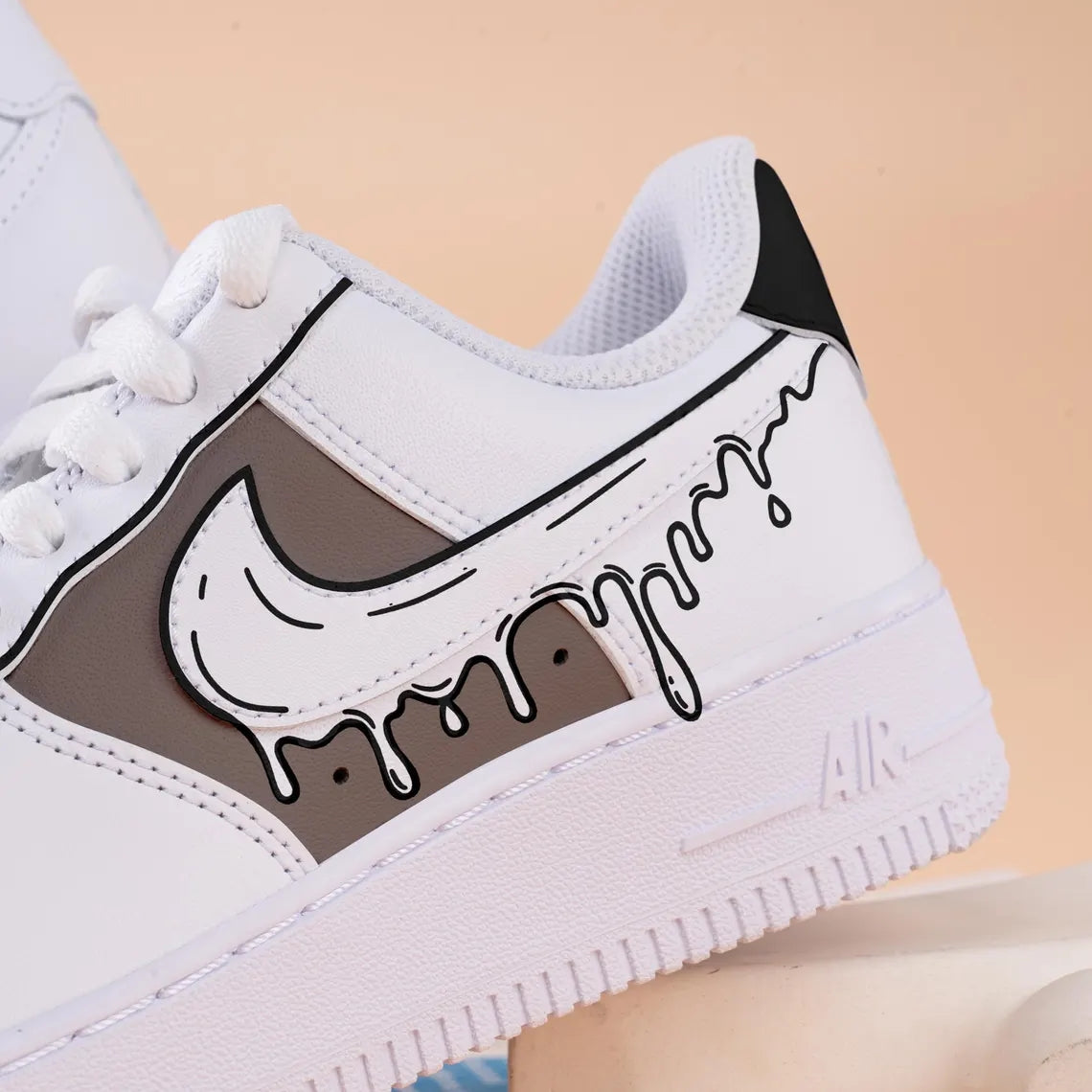 Custom Air Force 1 White Black Gray Drip Pattern-shecustomize