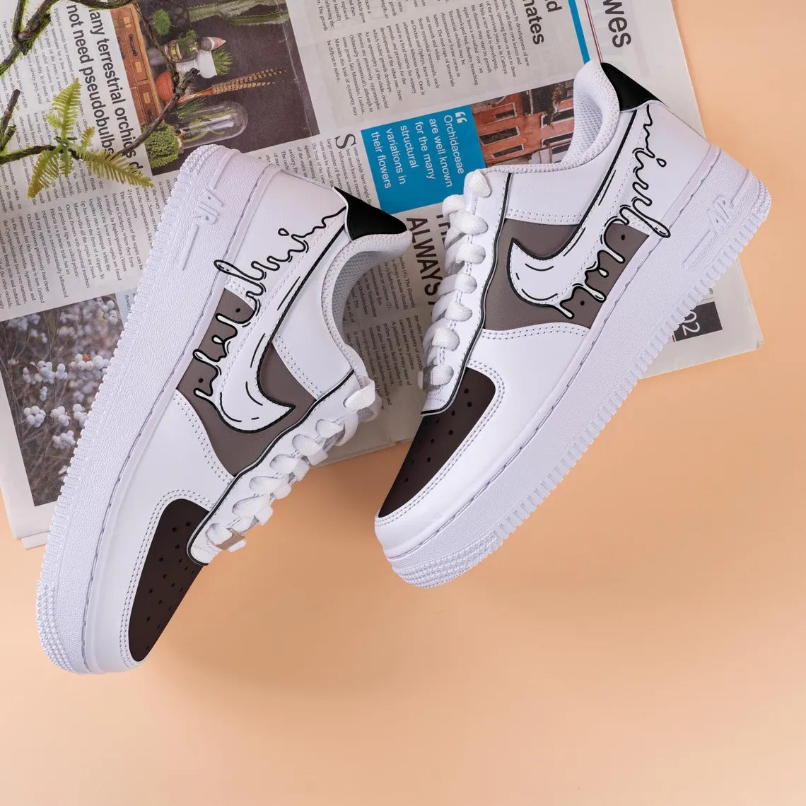 Custom Air Force 1 White Black Gray Drip Pattern-shecustomize