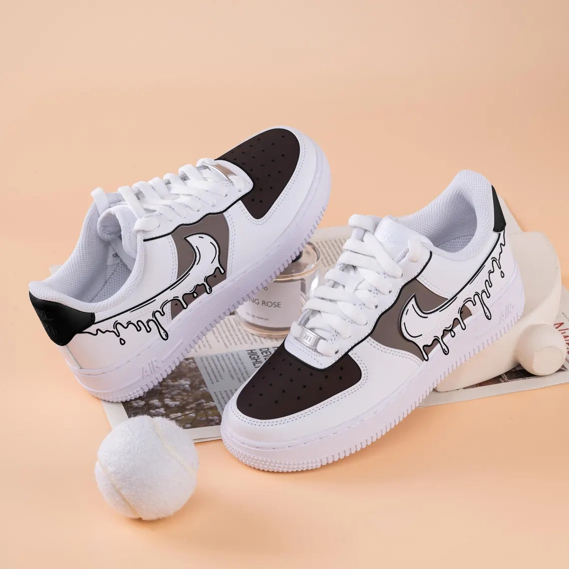 Custom Air Force 1 White Black Gray Drip Pattern-shecustomize