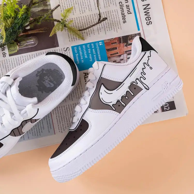 Custom Air Force 1 White Black Gray Drip Pattern-shecustomize