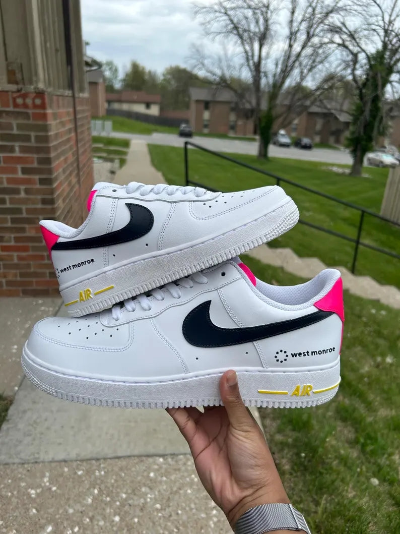 Custom Air Force 1 White Black Pink Logo Design-shecustomize