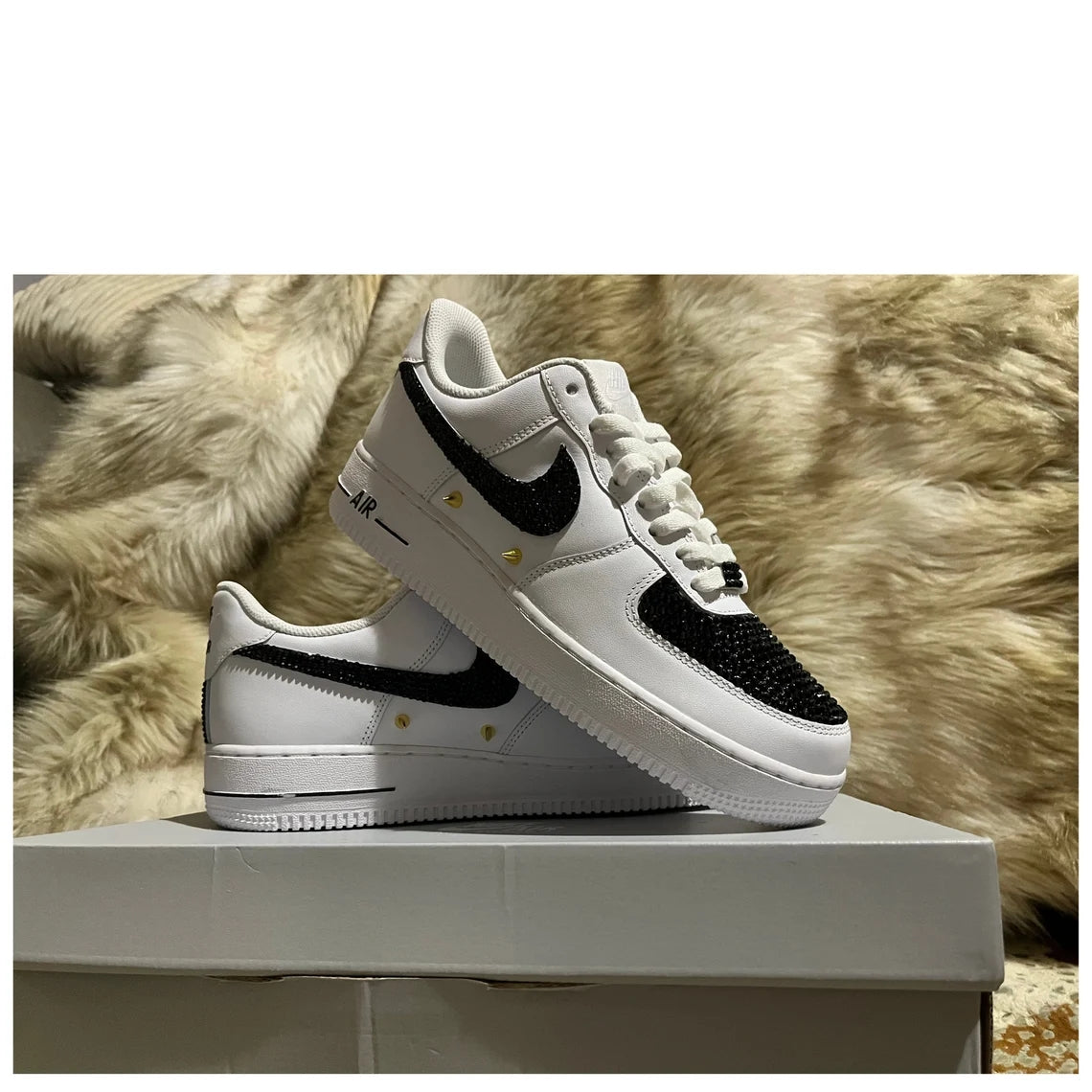 Custom Air Force 1 White Black Rhinestones-shecustomize