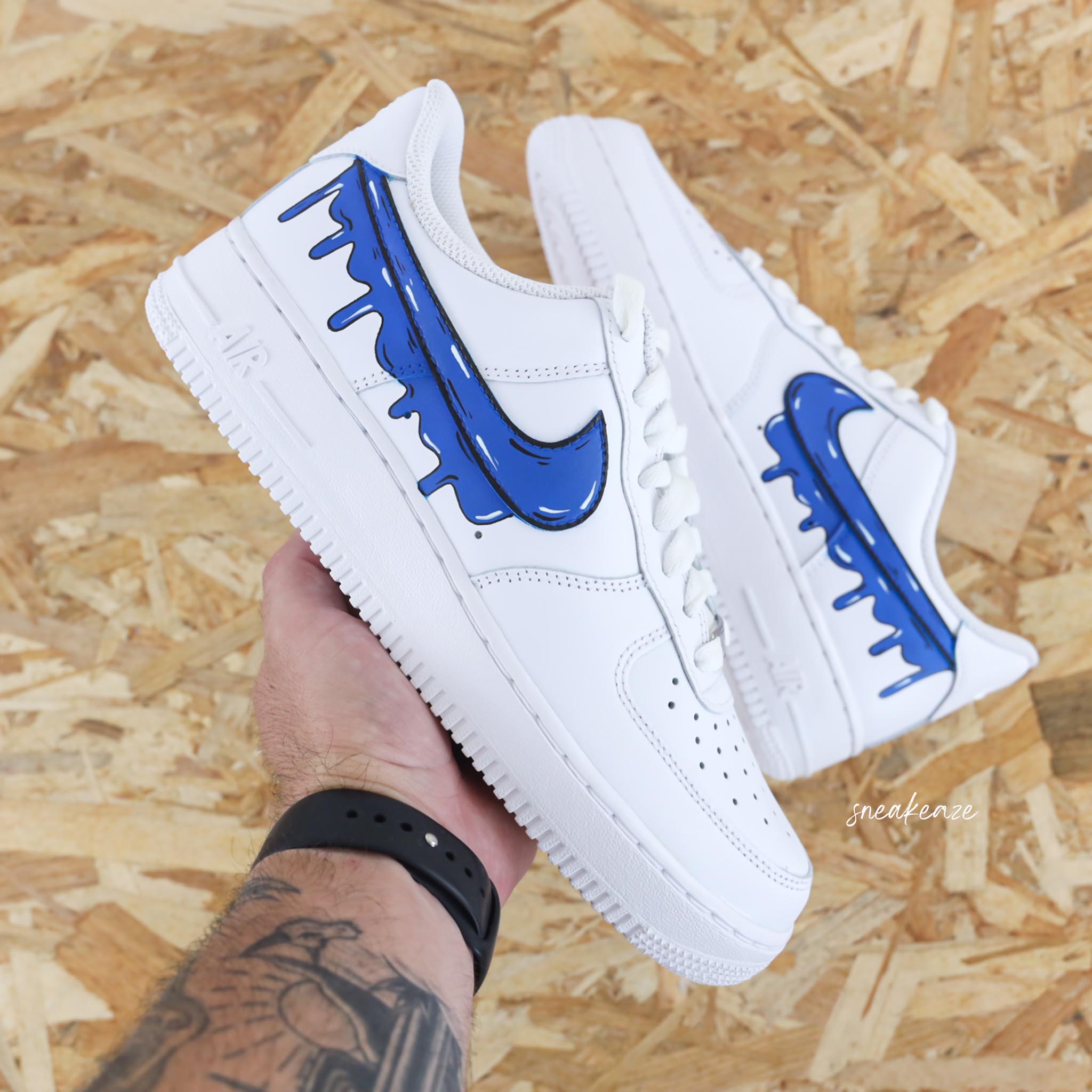 Custom Air Force 1 White Blue Dripping Design-shecustomize