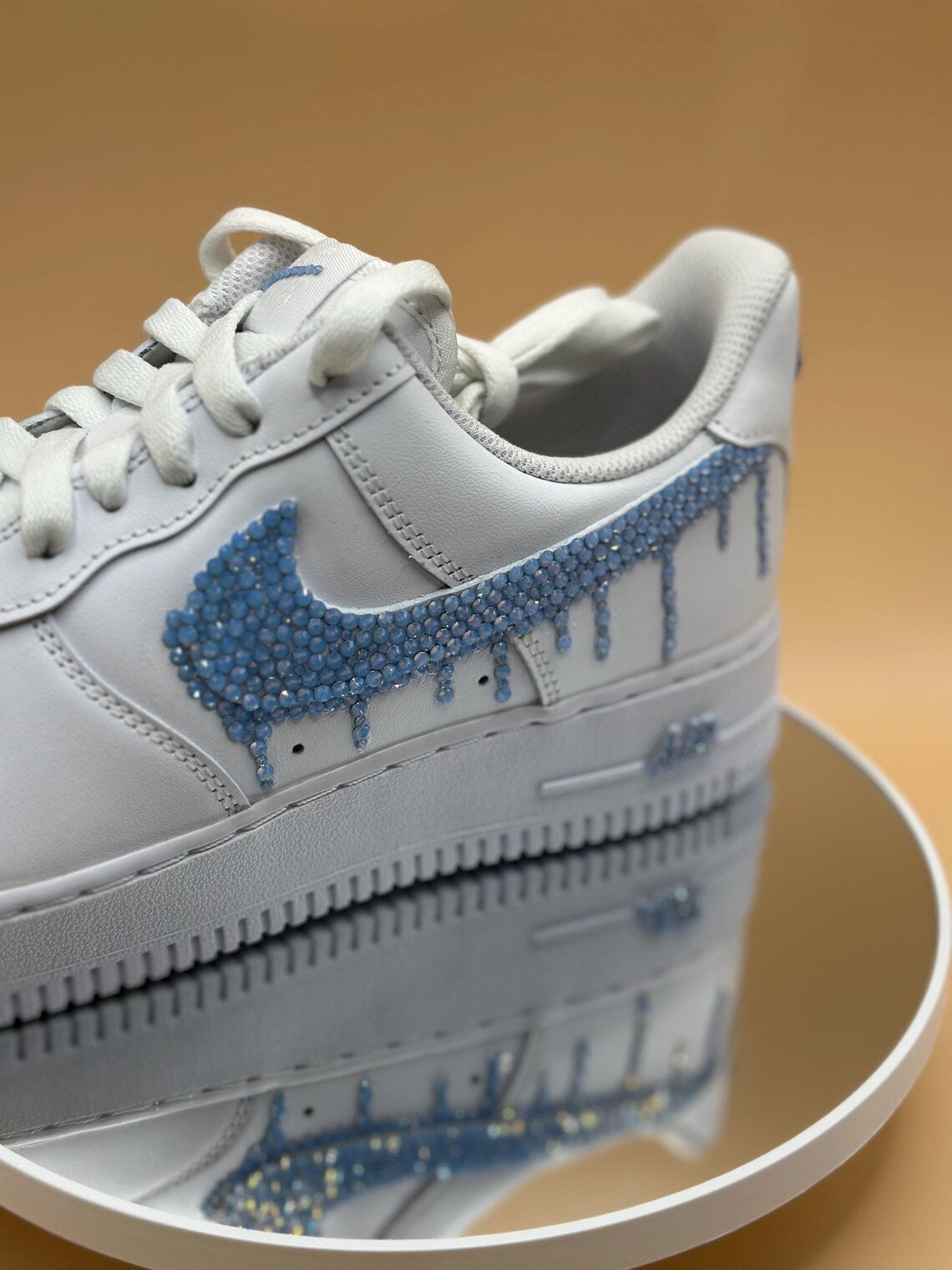 Custom Air Force 1 White Blue Dripping Rhinestones-shecustomize