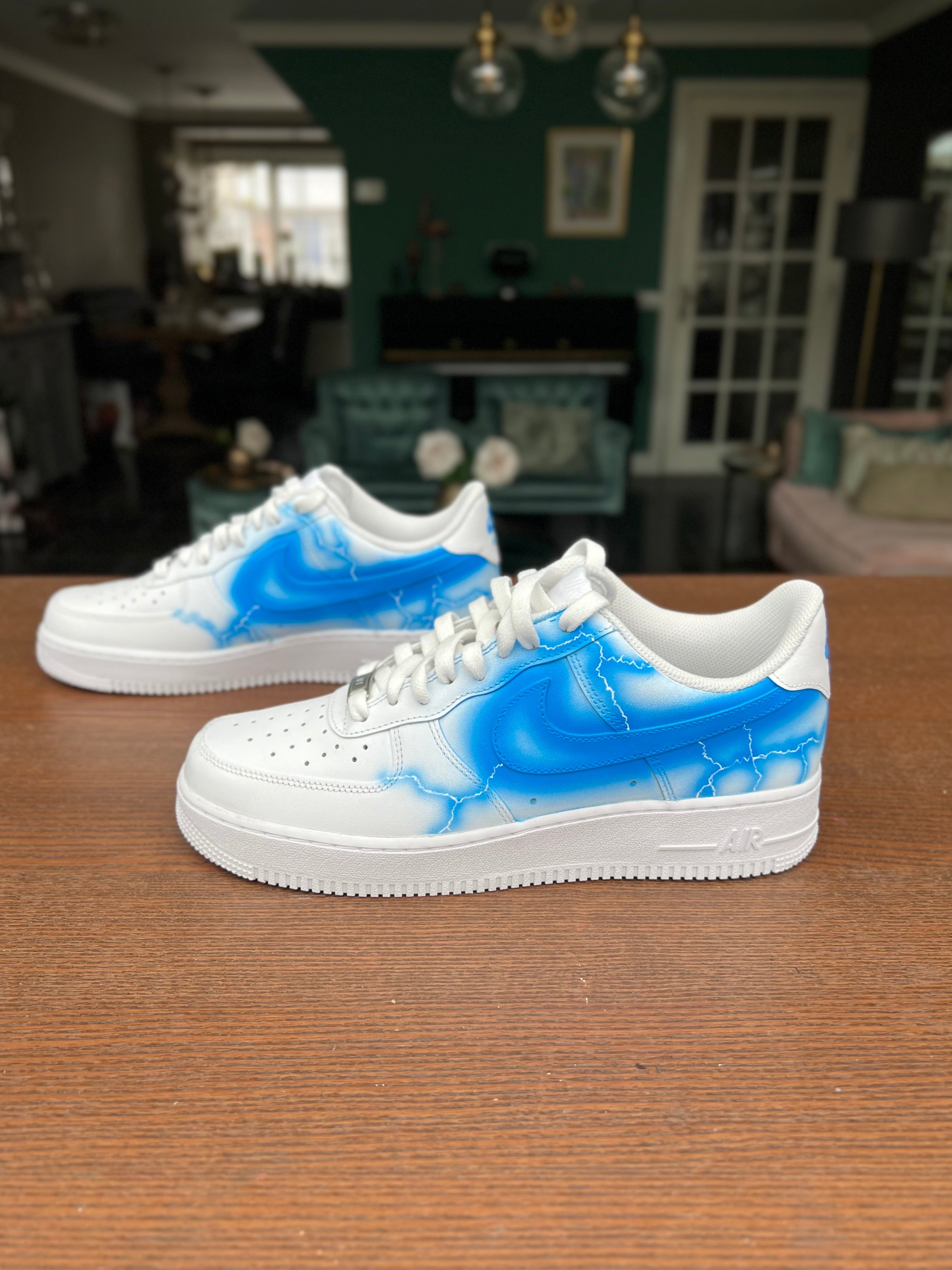 Custom Air Force 1 White Blue Lightning Pattern-shecustomize