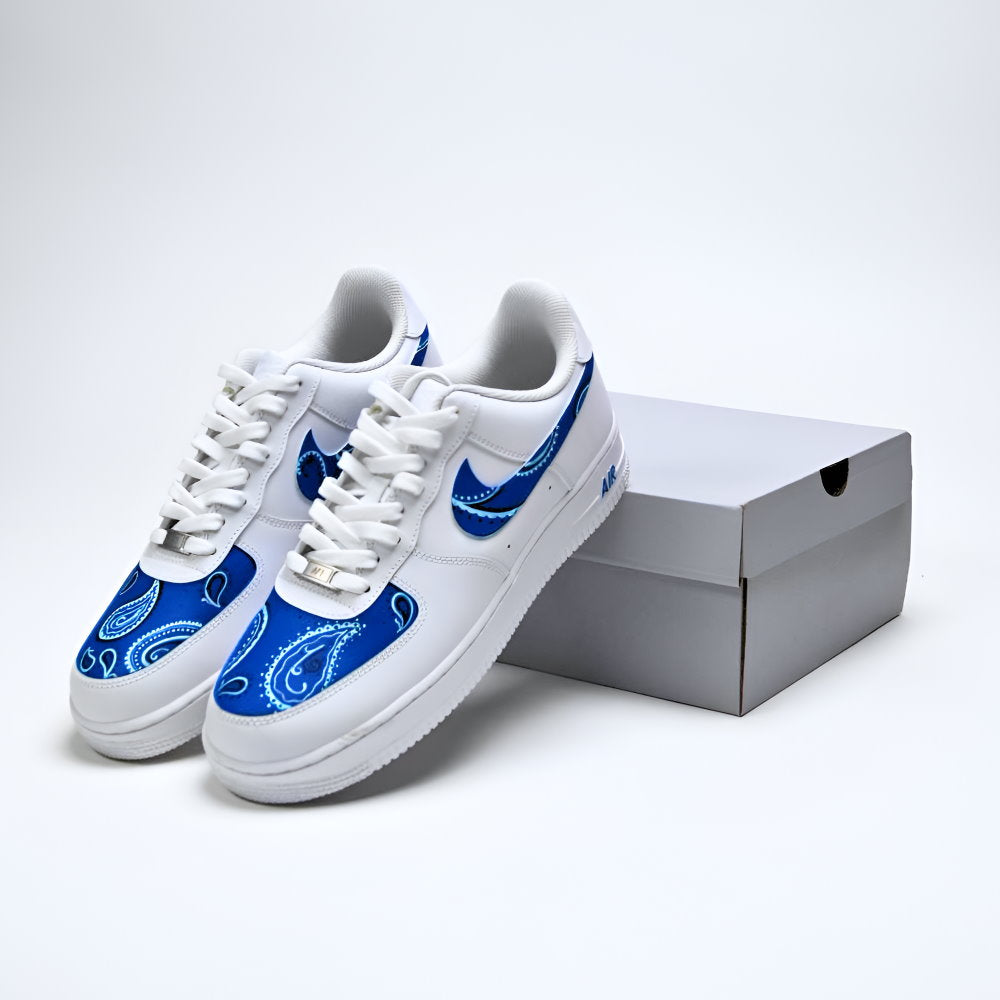 Custom Air Force 1 White Blue Paisley Pattern