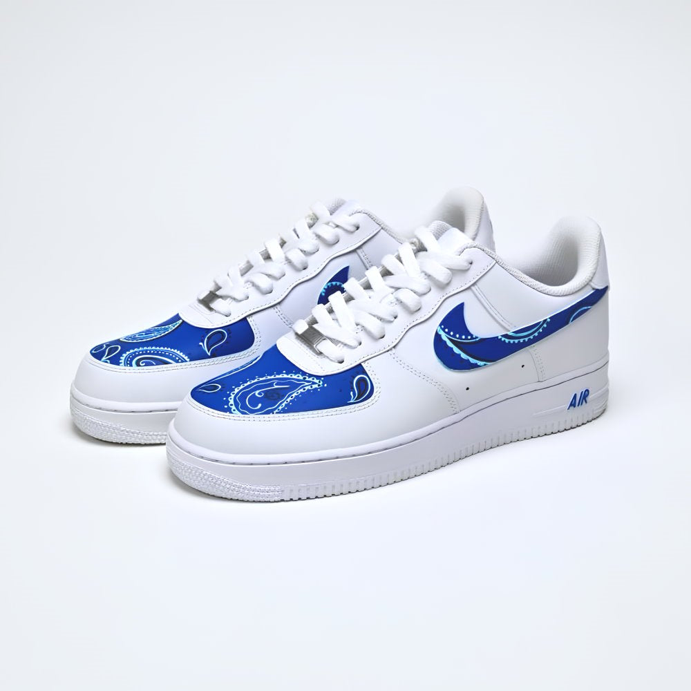 Custom Air Force 1 White Blue Paisley Pattern