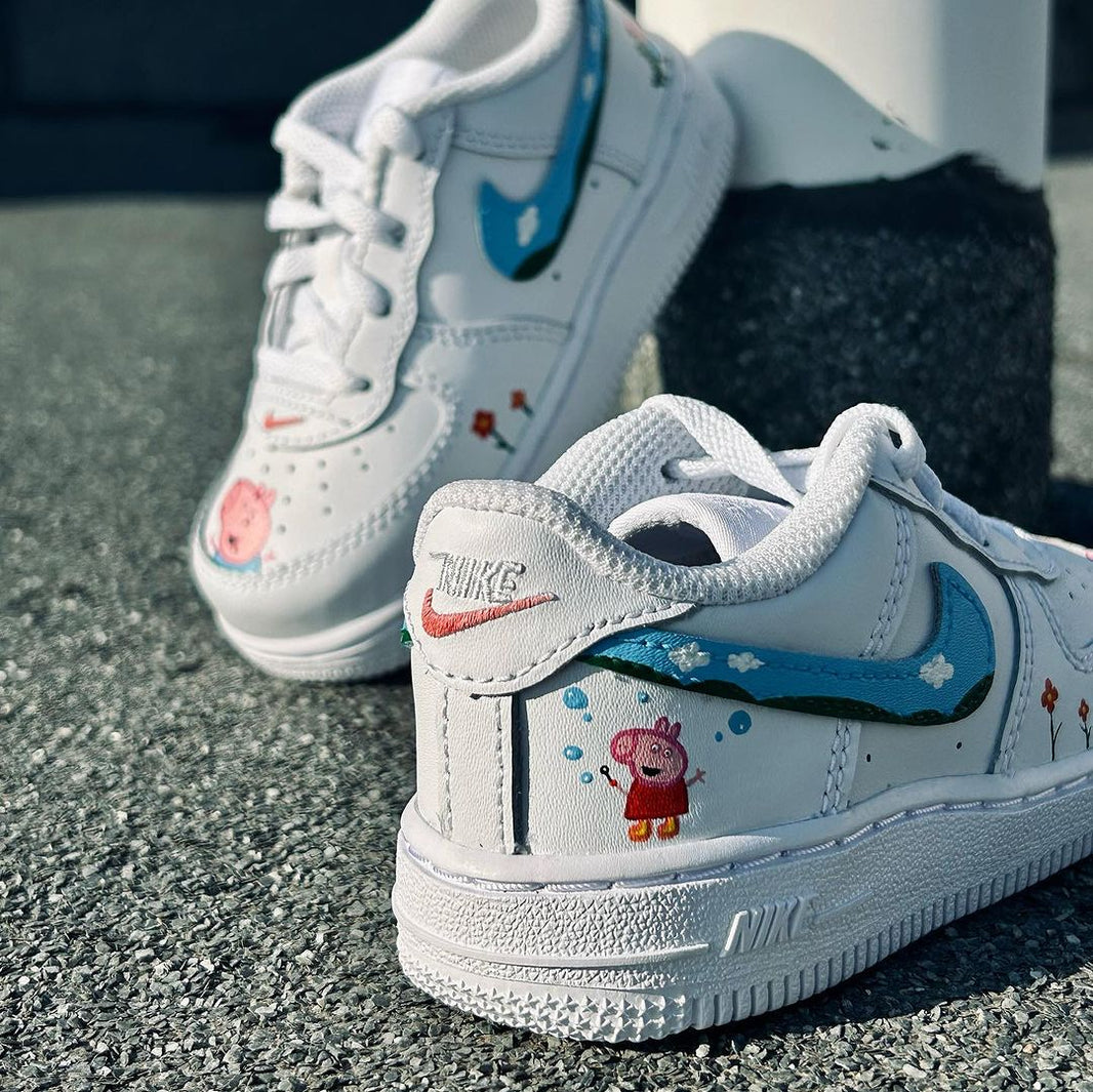 Custom Air Force 1 White Blue Pink Peppa Pig Pattern-shecustomize