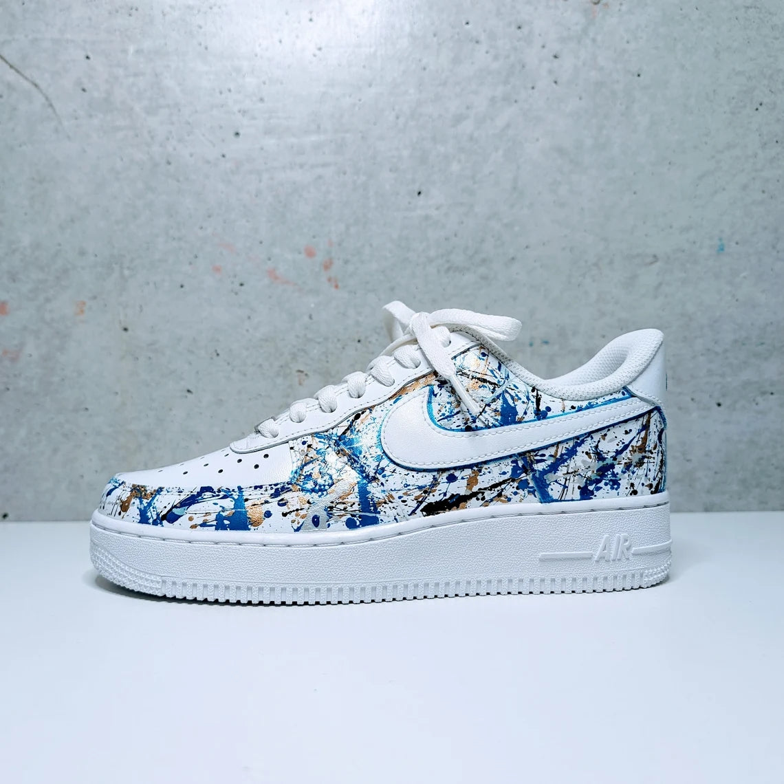 Custom Air Force 1 White Blue Splatter Pattern-shecustomize