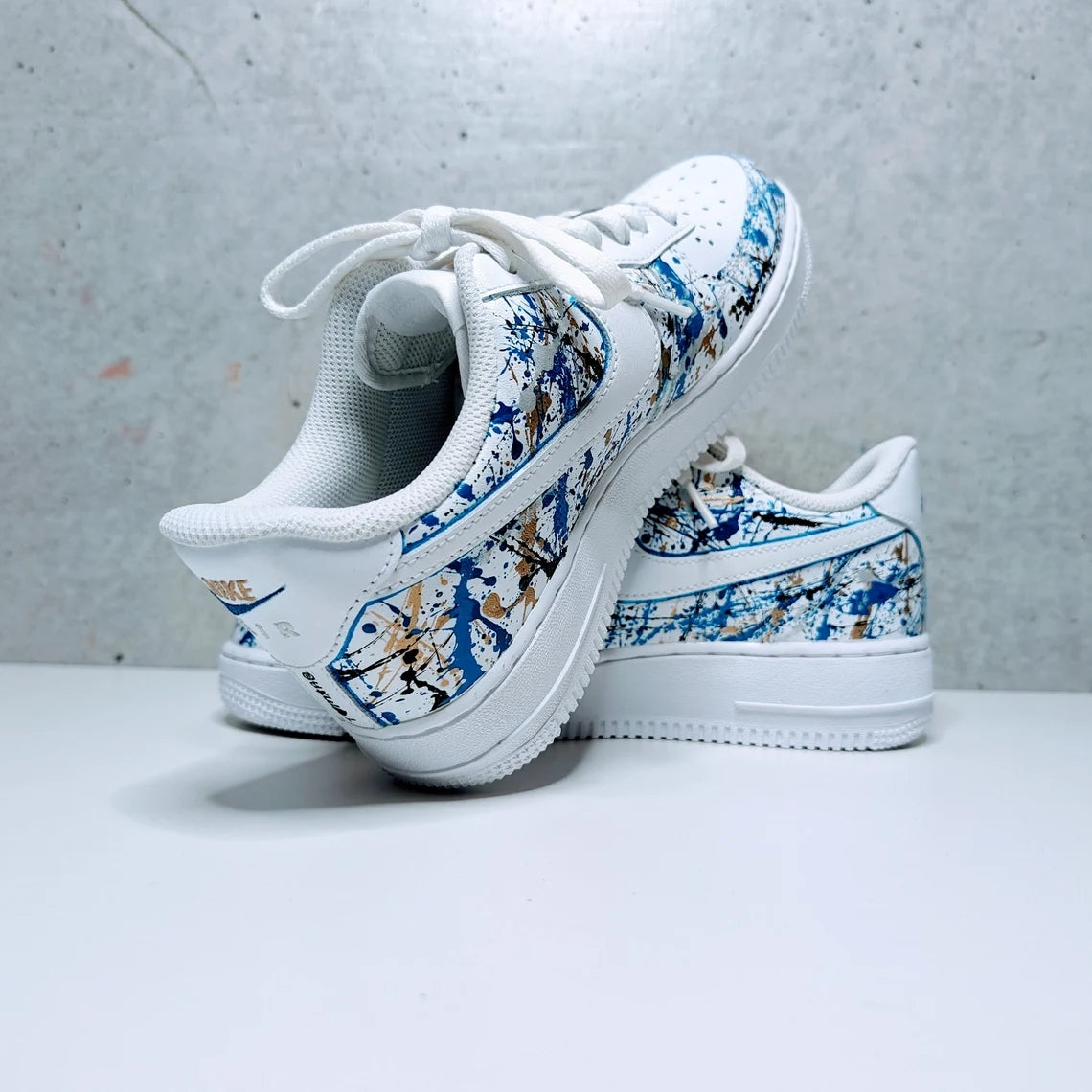 Custom Air Force 1 White Blue Splatter Pattern-shecustomize